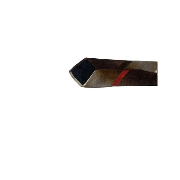 WEMLON by Wembley Vintage Thin Striped Tan Hazelnut & Red Tie 55" x 4" - Picture 5 of 11